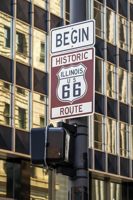 Framed Print : Begin of historic Route 66 road sign, Chicago, Illinois, USA Framed Print : Begin of historic Route 66 road sign, Chicago, Illinois, USA