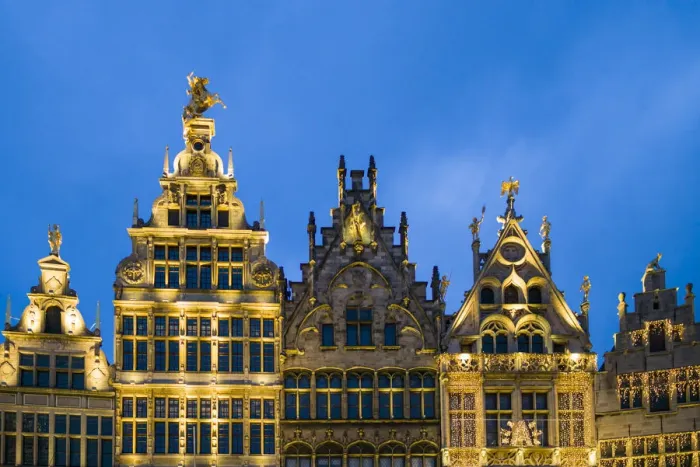 Framed Print : Belgium, Antwerp, Grotemarkt, buildings, dusk