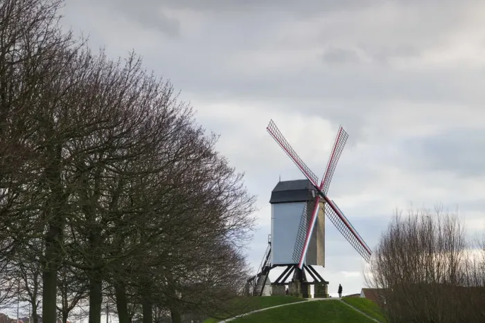 Framed Print : Belgium, Bruges, old canalside windmill Framed Print : Belgium, Bruges, old canalside windmill