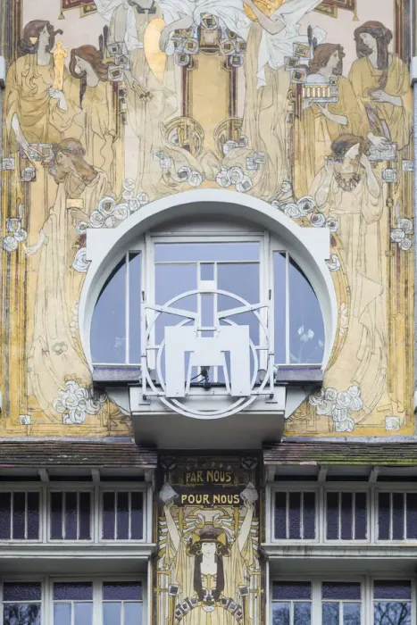 Framed Print : Belgium, Brussels, art-nouveau architecture, Maison Cauchie, detail Framed Print : Belgium, Brussels, art-nouveau architecture, Maison Cauchie, detail
