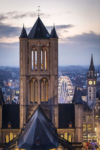 Belgium, Flanders, Ghent, The bell tower of St Nicholas Church