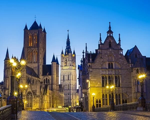 Belgium, Flanders, Ghent (Gent). Sint-Niklskerk (Saint Nicholas Church) and Het Belfort van Gent