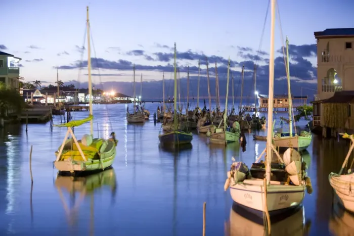 Framed Print : Belize, Belize City, fishing boats in harbour