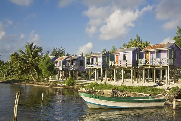 Belize, Caye Caulker, Wooden beach cabanas on stilts