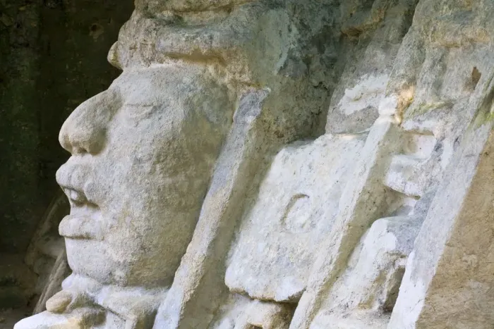 Framed Print : Belize, Lamanai, Mask Temple (Structure N9-56), 13ft mask of a man in a crocodile Framed Print : Belize, Lamanai, Mask Temple (Structure N9-56), 13ft mask of a man in a crocodile