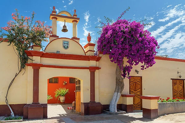 Bell at gate of Vista Alegre winery, Parcona District, Ica Province, Ica Region, Peru