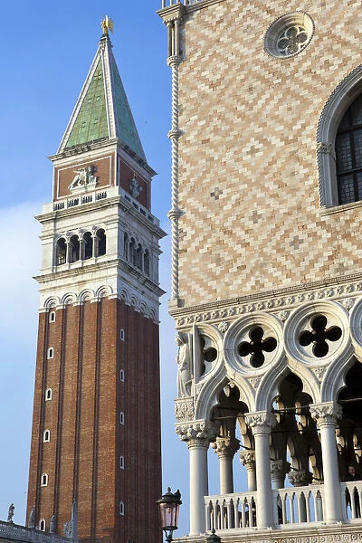 The Bell Tower (campanile) and a detail of the loggiato of the Doges Palace