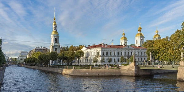 The bell tower and domes of Saint Nicholas Naval Cathedral on Griboyedov Canal
