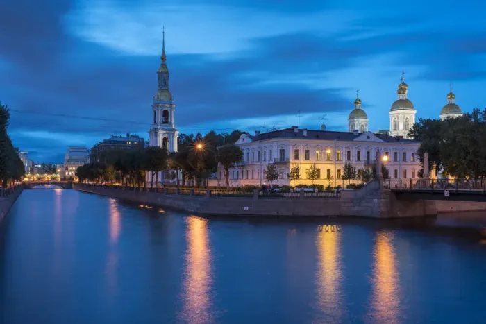 Framed Print : The bell tower and domes of Saint Nicholas Naval Cathedral on Griboyedov Canal at dusk Framed Print : The bell tower and domes of Saint Nicholas Naval Cathedral on Griboyedov Canal at dusk