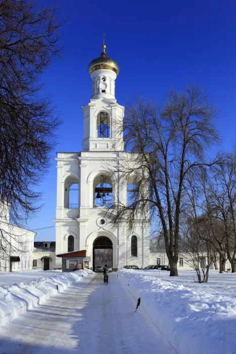 Framed Print : Bell tower of St. Georges (Yuriev) monastery, Veliky Novgorod, Novgorod region