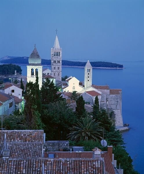 Bell Towers and town, Rab Town, Rab Island, Dalmatia, Croatia