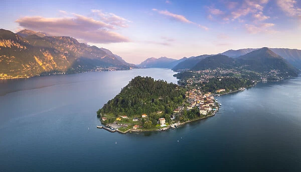 Bellagio peninsula at sunset, between the Como branch of the lake and the Lecco branch
