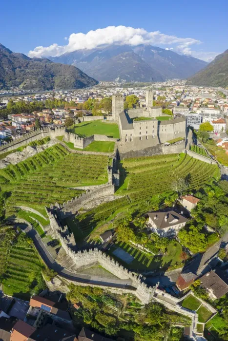 Framed Print : Bellinzona castles, Unesco World Heritage site, in autumn at sunset Framed Print : Bellinzona castles, Unesco World Heritage site, in autumn at sunset