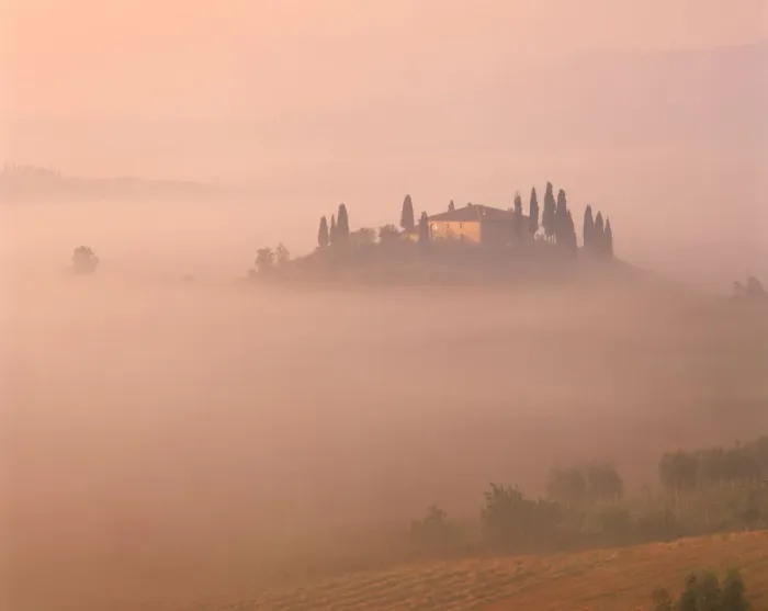Framed Print : Belvedere in Fog, San Quirico d Orcia, Tuscany, Italy Framed Print : Belvedere in Fog, San Quirico d Orcia, Tuscany, Italy