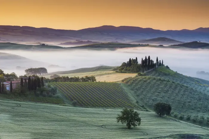 Framed Print : Belvedere at Sunrise, Val d Orcia, Tuscany, Italy
