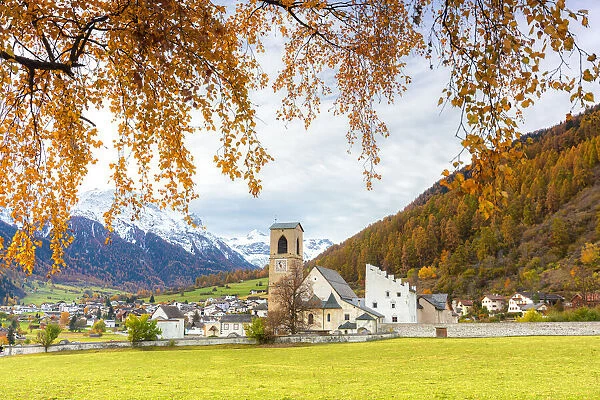 Benedictine Convent of St. John at Müstair in autumn. Val Mustair, Canton Grisons, Switzerland