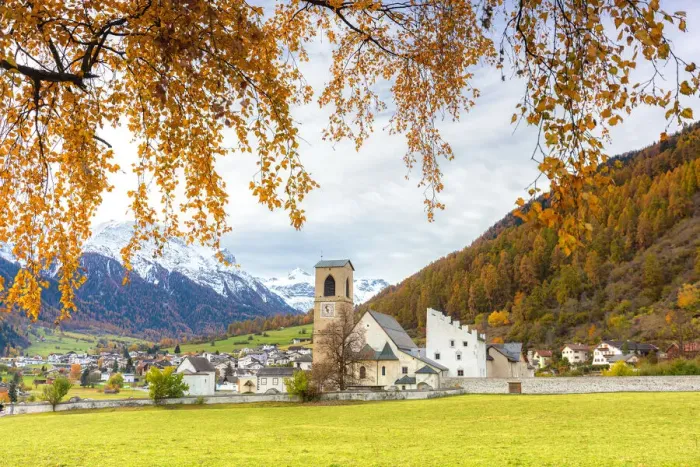 Framed Print : Benedictine Convent of St. John at Müstair in autumn. Val Mustair, Canton Grisons, Switzerland Framed Print : Benedictine Convent of St. John at Müstair in autumn. Val Mustair, Canton Grisons, Switzerland