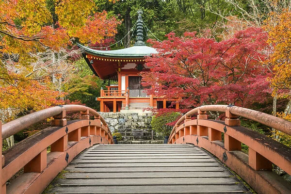 Bentendo Hall & Bridge in Autumn, Daigo-ji Temple, Kyoto, Japan