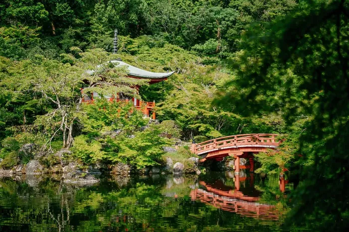 Framed Print : Bentendo Hall and Bridge in summer, Daigo-ji Temple, Kyoto, Japan Framed Print : Bentendo Hall and Bridge in summer, Daigo-ji Temple, Kyoto, Japan