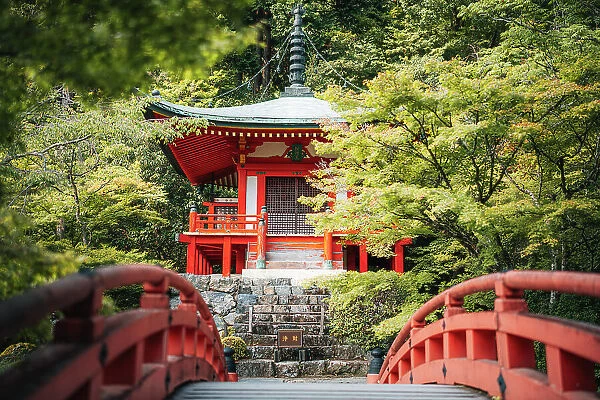 Bentendo Hall and Bridge in summer, Daigo-ji Temple, Kyoto, Japan