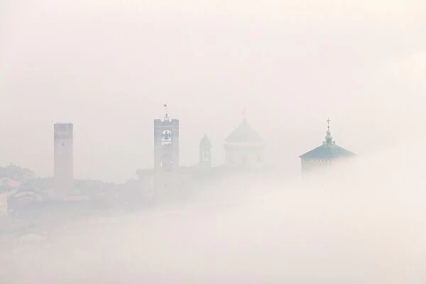 Bergamo Upper Town in the clouds. Bergamo Upper Town (Citta Alta), Bergamo province