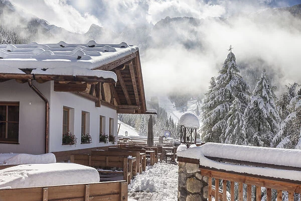 Bergkristall hut on the Klausberg in winter, Ahrntal, South Tyrol, Italy