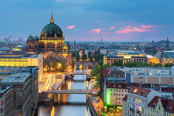 Berlin Cathedral by Spree River at twilight, Berlin, Germany