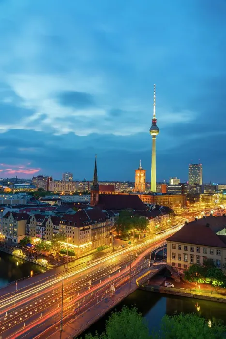 Framed Print : Berlin skyline with TV Tower and Rotes Rathaus at twilight, Berlin, Germany Framed Print : Berlin skyline with TV Tower and Rotes Rathaus at twilight, Berlin, Germany