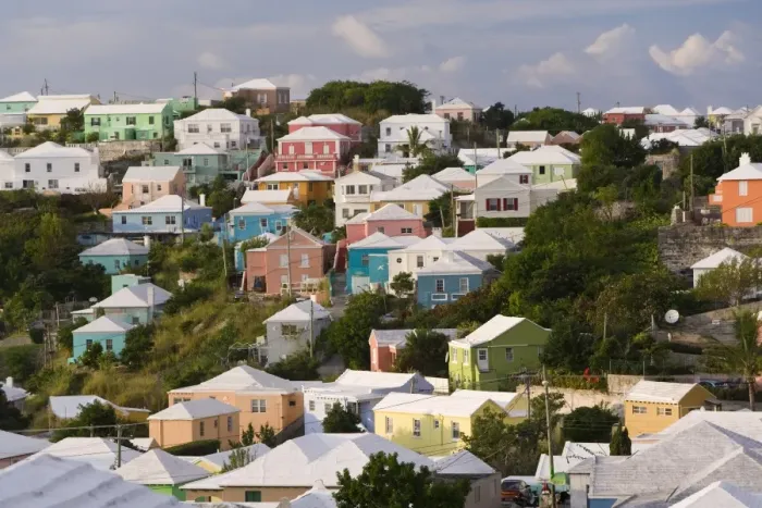 Framed Print : Bermuda, Hamilton, traditonal Bermuda houses Framed Print : Bermuda, Hamilton, traditonal Bermuda houses