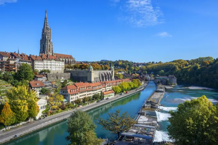 Framed Print : Berner Munster with Aare, Switzerland Framed Print : Berner Munster with Aare, Switzerland