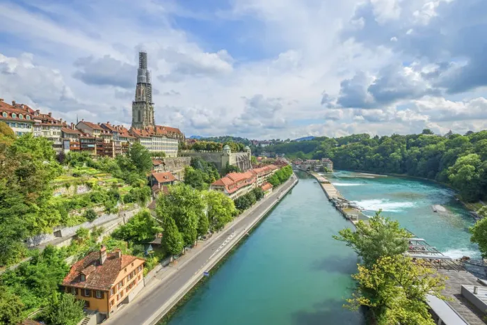 Framed Print : Berner Munster with river Aare, Berne, Switzerland Framed Print : Berner Munster with river Aare, Berne, Switzerland