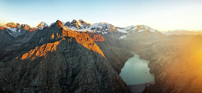 Framed Print : Bernina Range and Campo Moro dam, Valmalenco, Valtellina, Sondrio province, Lombardy, Italy