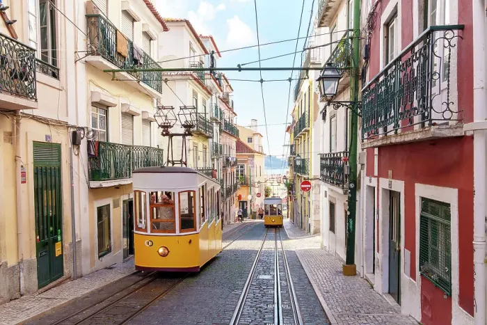 Framed Print : Bica Funicular, Elevador da Bica, cablecar historic Downtown Lisbon, Portugal Framed Print : Bica Funicular, Elevador da Bica, cablecar historic Downtown Lisbon, Portugal