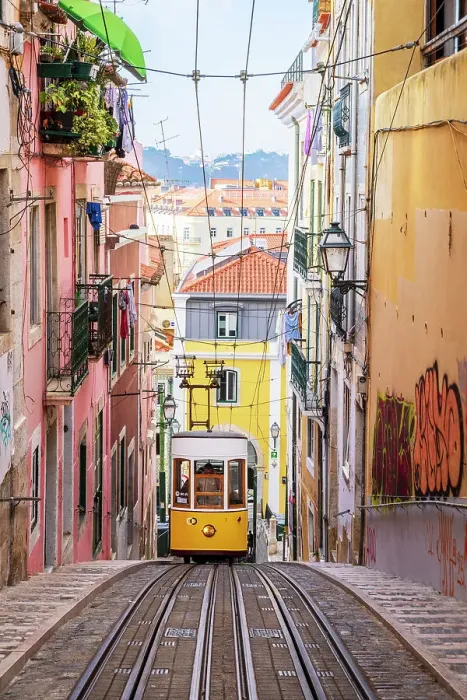 Framed Print : Bica Funicular, Elevador da Bica, cablecar historic Downtown Lisbon, Portugal Framed Print : Bica Funicular, Elevador da Bica, cablecar historic Downtown Lisbon, Portugal