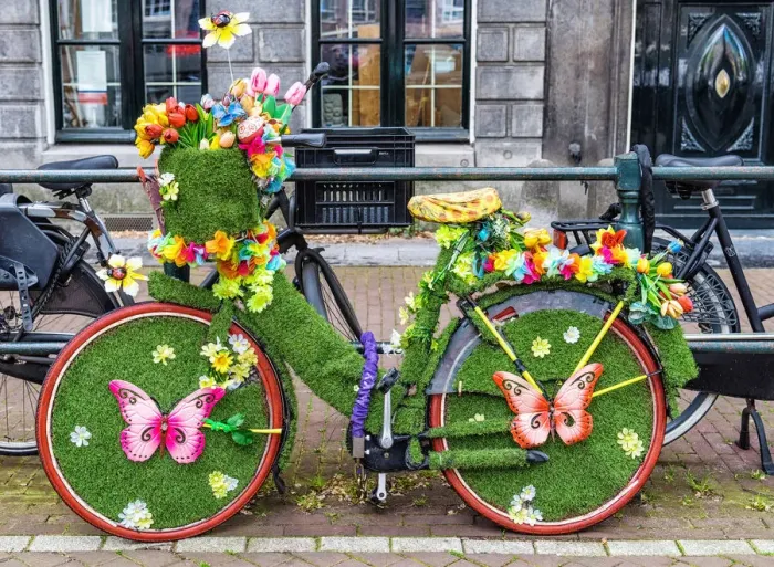 Framed Print : A bicycle decorated with butterflies and flowers in Amsterdam, the Netherlands Framed Print : A bicycle decorated with butterflies and flowers in Amsterdam, the Netherlands
