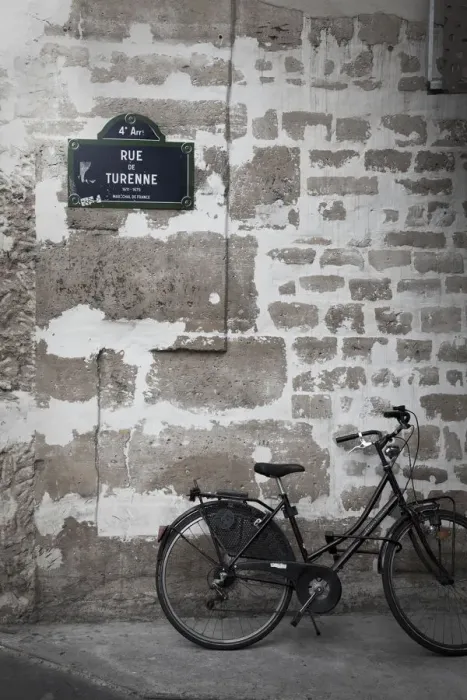 Framed Print : Bicycle and street sign, Paris, France Framed Print : Bicycle and street sign, Paris, France