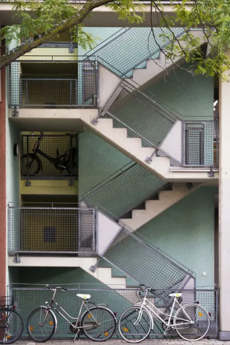 Framed Print : Bicycles parked in front of a multiple storey block house in central Nuremberg, Middle Franconia, Bavaria, Germany Framed Print : Bicycles parked in front of a multiple storey block house in central Nuremberg, Middle Franconia, Bavaria, Germany