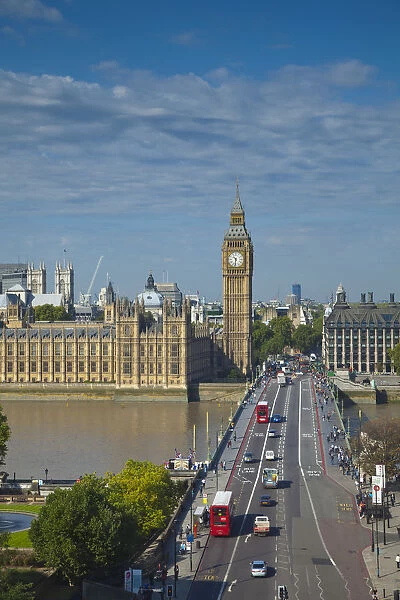 Big Ben, Houses of Parliament and Westminster Bridge, London, England, UK