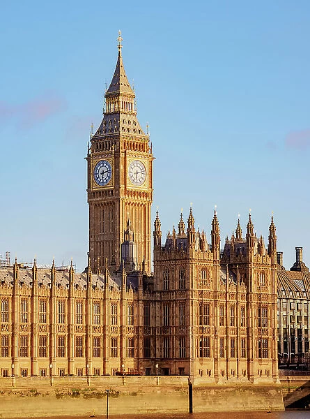 Big Ben and Palace of Westminster at sunrise, London, England, United Kingdom