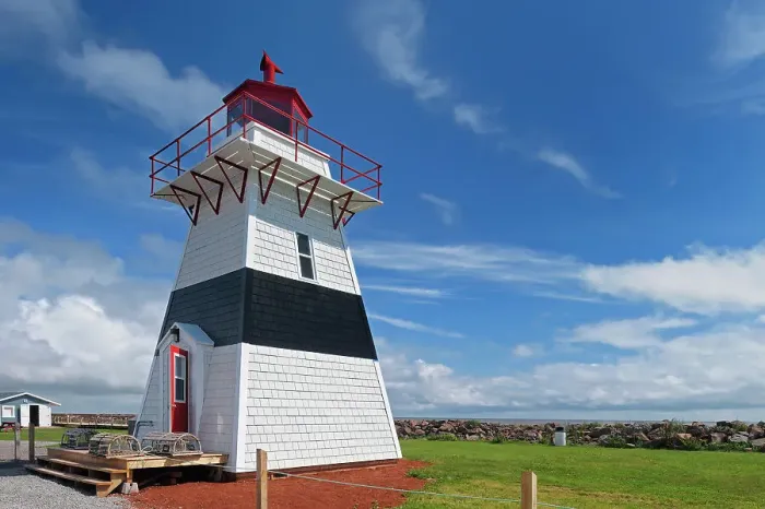 Framed Print : Big Tignish or JudeAos Point Lighthouse - restored and relocated to a park nearby Tignish Shores, Prince Edward Island, Canada
