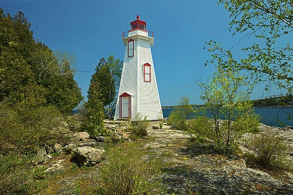 Big Tub Lighthouse in Lake Huron. Georgian Bay on Bruce Peninsula Tobermory, Ontario, Canada