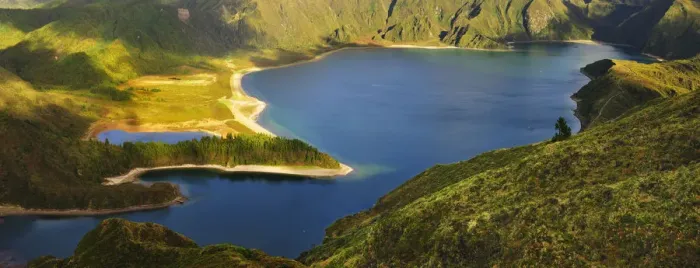 Framed Print : The big volcanic crater of Lagoa do Fogo (Fire Lagoon), a nature reserve and one of Framed Print : The big volcanic crater of Lagoa do Fogo (Fire Lagoon), a nature reserve and one of