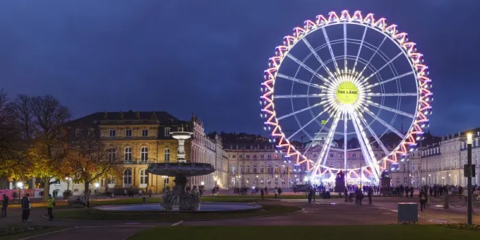 Framed Print : Big wheel at Schlossplatz Square with New Palace in autumn, Stuttgart, Baden-Wurttemberg, Germany