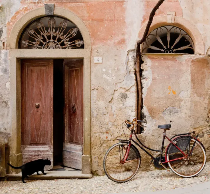 Framed Print : Bike & Black Cat, Monterosso al Mare, Cinque Terre, Liguria, Italy Framed Print : Bike & Black Cat, Monterosso al Mare, Cinque Terre, Liguria, Italy