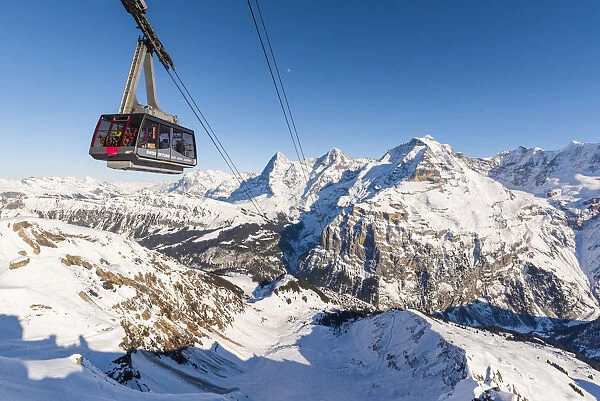 Birg, Berner Oberland, canton of Bern, Switzerland. Cable car to Schilthorn with Eiger