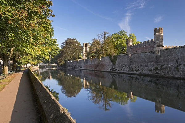 The Bishops Palace and moat in the cathedral city of Wells, Somerset, England