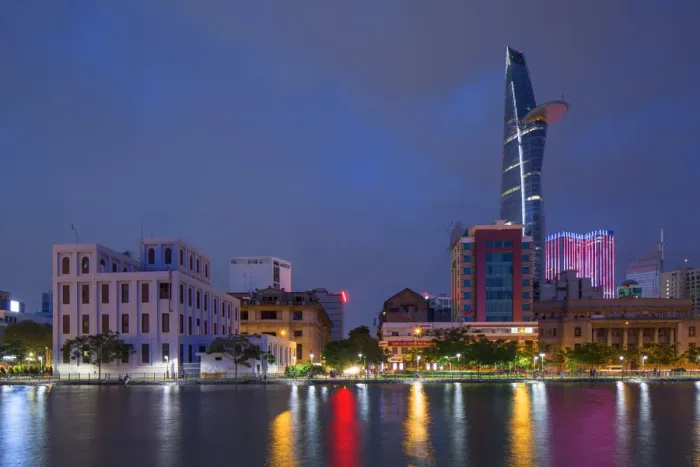 Framed Print : Bitexco Financial Tower and Ben Ngde River at dusk, Ho Chi Minh City, Vietnam Framed Print : Bitexco Financial Tower and Ben Ngde River at dusk, Ho Chi Minh City, Vietnam