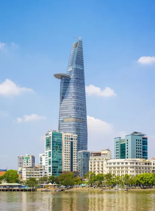 Framed Print : Bitexco Financial Tower and central Ho Chi Minh City (Saigon) skyline on the Saigon River