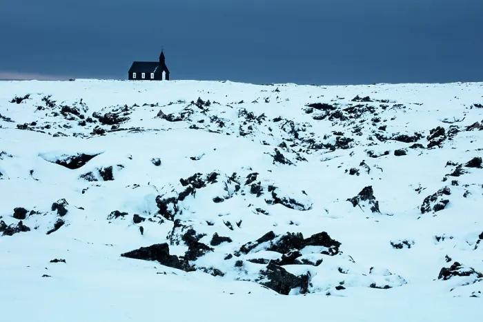 Framed Print : Black church in snowy winter landscape, Budir, Snaefellsnes Peninsula, Iceland Framed Print : Black church in snowy winter landscape, Budir, Snaefellsnes Peninsula, Iceland