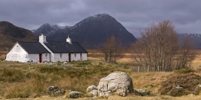 Framed Print : Black Rock cottage and Buachaille Etive Mor mountain on Rannoch Moor in the Scottish Highlands Framed Print : Black Rock cottage and Buachaille Etive Mor mountain on Rannoch Moor in the Scottish Highlands